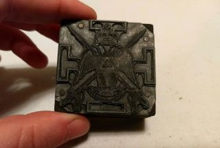 Vintage Letterpress Printing Block Scottish Rite Freemason Double Headed Eagle