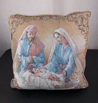 Vtg Religious Pillow Jesus Mary Joseph Catholic Christian Christmas Tapestry God