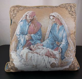 VTG Religious Pillow Jesus Mary Joseph Catholic Christian Christmas Tapestry God 2