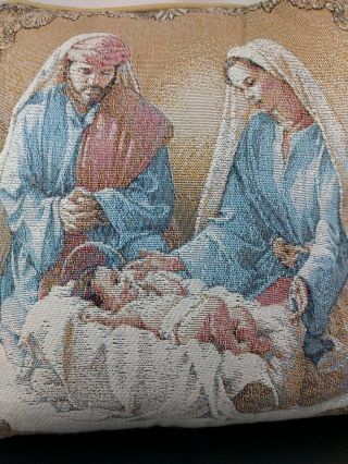 VTG Religious Pillow Jesus Mary Joseph Catholic Christian Christmas Tapestry God 4