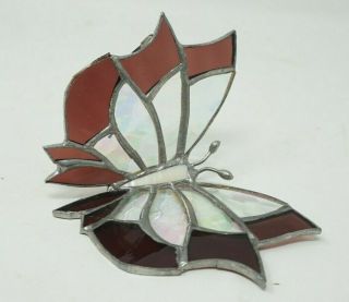 Vintage Stained Glass Red Butterfly Suncatcher Window Ornament