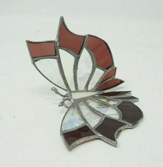 Vintage Stained Glass Red Butterfly Suncatcher Window Ornament 2
