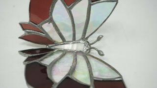Vintage Stained Glass Red Butterfly Suncatcher Window Ornament 4
