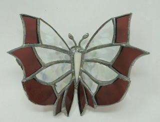 Vintage Stained Glass Red Butterfly Suncatcher Window Ornament 5