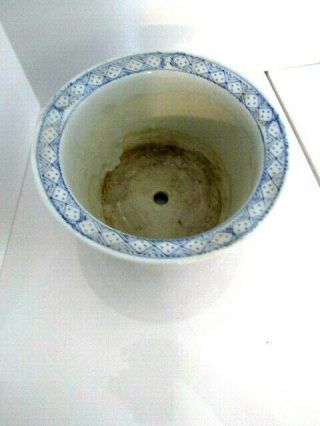 Vintage Asian Pottery Planter Bowl Blue White Pink Floral 61/4 