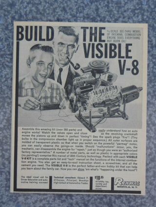 Vintage 1960 Renwal The Visible V - 8 Car Engine Model Advertisement