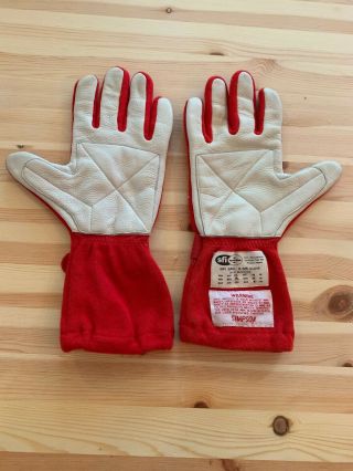 Vintage Simpson White Leather On Red Stock Car Racing Gloves Size Medium