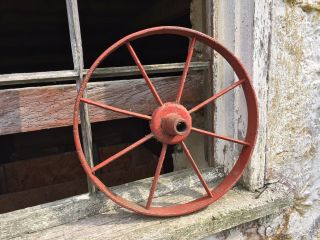 Antique Vtg Industrial Cast Iron Metal Farm Wagon Cart Spoked Wheel Steampunk