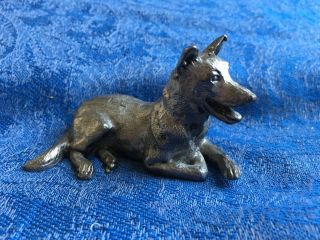 Vintage Hand Crafted Pewter German Shepard Dog Figurine Signed Art Studio Piece