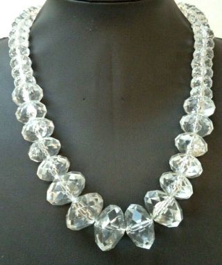 Stunning Vintage Estate Heavy Graduated Clear Bead 25.  5 " Necklace 2410d