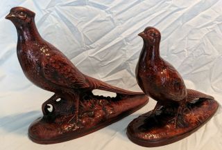 Pair Vintage Holland Mold Male & Female Pheasants Ceramic Mold Figurines