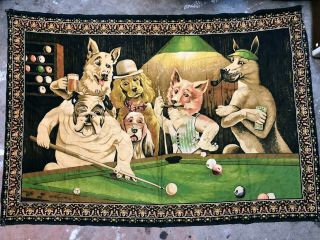 Vintage Dogs Playing Pool Tapestry - Wall Hanging 56 " X 39 "
