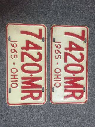 Vintage Ohio 1965 Car Auto License Plate Set Pair 2 Plates 7420 Mr
