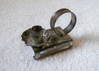 Vintage Primitive Tin Finger Loop Small Antique Candle Stick & Matchbox Holder