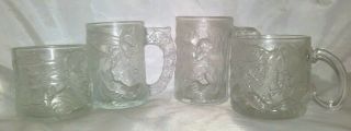 Vintage Set Of 4 1995 Mcdonalds Batman Forever Embossed Clear Glass Mugs