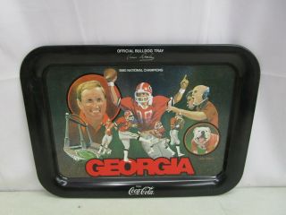 Vintage 1980 Metal Tray Coca - Cola Georgia Bulldogs National Champions