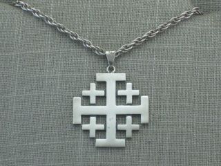 Vtg Fr Mexico Sterling Silver Jerusalem Cross Pendant Necklace 32.  1g Taxco Mod