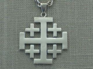 VTG FR Mexico Sterling Silver Jerusalem Cross Pendant Necklace 32.  1g Taxco Mod 3