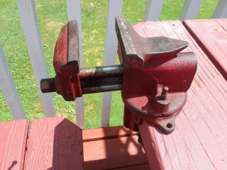 Vintage Clamp On Bench Vise 2.  5 " Jaw With Anvil 5 Position Rotation 4 Lb.  14 Oz.
