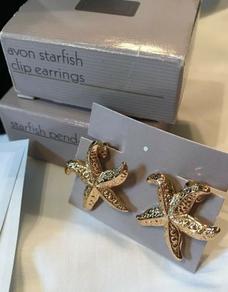 IOB Sweet Vintage Avon Gold Tone Starfish Necklace & Matching Clip Earrings 3