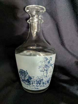 Vintage Glass Cruet Decanter Stopper With Blue White Made In France