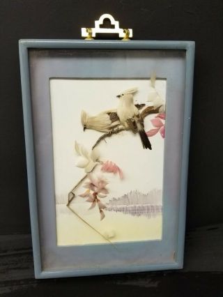 Antique Vintage Framed Hand Crafted Birds And Floral Made With Feathers