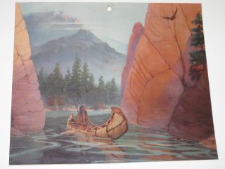 R A Fox Like Native American Indian Brave In Canoe Vintage Print 1942 Calendar