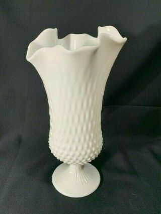 Vintage Fenton Hobnail Milk Glass Swung Handkerchief Vase 12 " Height