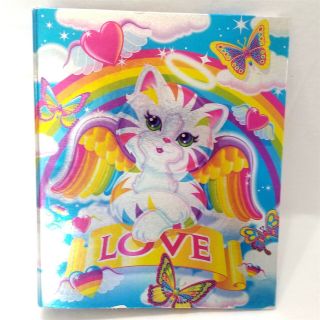 Vintage Lisa Frank 3 - Ring Foil Binder Love Angel Cat Butterflies Rainbow 1990s