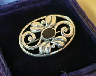 STUNNING VINTAGE ART DECO JEWELLERY ONYX SOLID 925 SILVER BROOCH PIN 2