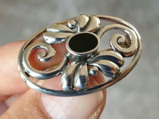 STUNNING VINTAGE ART DECO JEWELLERY ONYX SOLID 925 SILVER BROOCH PIN 3