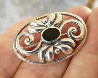 STUNNING VINTAGE ART DECO JEWELLERY ONYX SOLID 925 SILVER BROOCH PIN 4