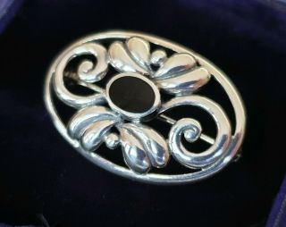 STUNNING VINTAGE ART DECO JEWELLERY ONYX SOLID 925 SILVER BROOCH PIN 5