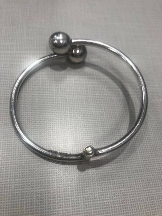 Vintage Taxco Mexico Sterling Silver 925 Ball Bead Hinged Cuff Bracelet Bangle