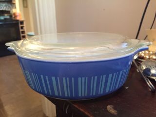 Vintage Pyrex Blue Barcode Covered Casserole Baking Dish 471