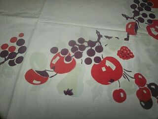 Vtg 50s Fruit Red Apples Cotton Kitchen Tablecloth Cherries 45x51 Farmhouse