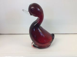 Whitefriars 1960s Ruby Glass Duck Paperweight With Controlled Bubbles Vintage
