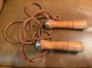 Vintage Gym Style Wooden Handle Leather Jump Rope Antique