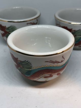 3 Vintage Japanese Hand Painted Red Dragon Ceramic Porcelain Bowl Tea Cups Japan