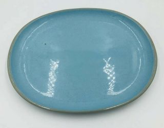 Vintage Mcm Harkerware Blue Mist Speckle Stoneware China 13” X 10” Platter