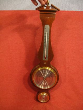 Vintage Thermo Banjo Wood & Brass Wall Barometer Weather Station Howard Miller