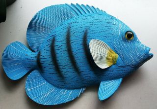 Vintage Chalkware Plaster Large Tropical Fish Wall Plaque – Blue