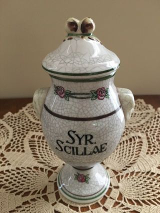 Vintage Apothecary Jar With Lid Syr.  Scillae Japan 7 Inches Tall