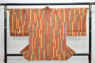 Vintage Silk Kimono Jacket:unique Red Brown Kimono Ribbon@yn19