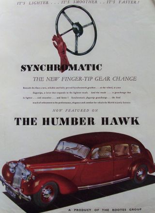 Old Advert Humber Hawk Classic Motor Car C1947 4 Door Saloon Vintage Print