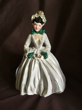 Vintage Florence Ceramics Sue - Ellen White Dress With Green Trim