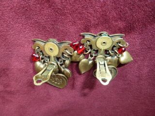 Vintage Victorian Style Brass Cherub Hearts Valentine Earrings Clip On Wow 5