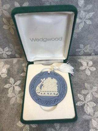 Vintage Wedgewood Blue White Santa Christmas Ornament Round Jasperware