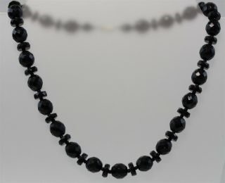 Vintage Designer Couture Jet Black Glass Necklace Big Bold 19 " - N3983