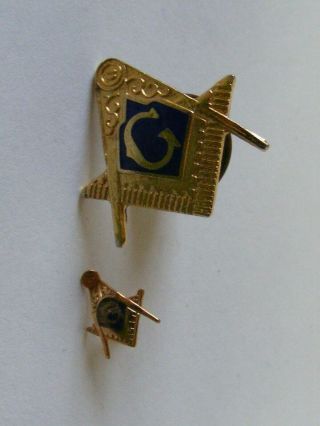 2) Vtg.  Masonic Tie Tack / Lapel Pins Historical Member Jewelry - Tiny= Screw Back